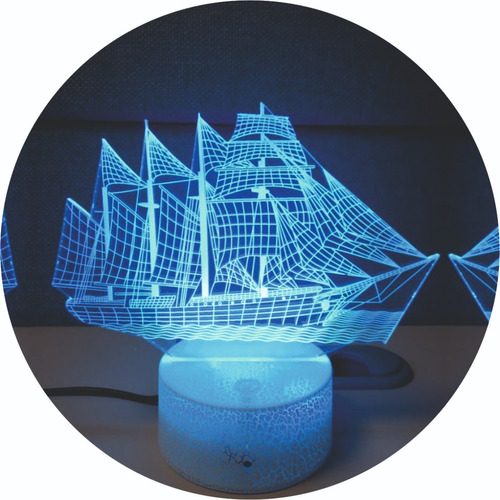 Barco Velero Mar Holograma 7 Colores Lampara + Control Remot
