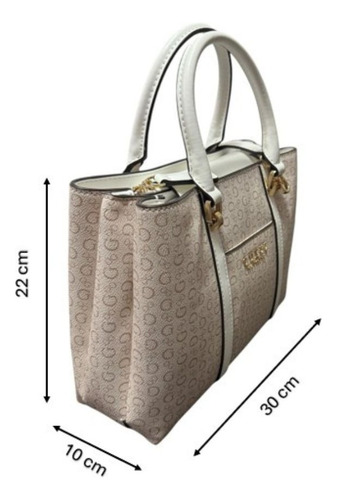 Bolsa Guess Satchel Color Beige Para Dama Sg959306-kha Beige Estampado Oro Blanco