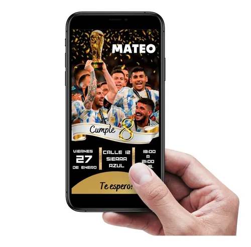 comprar Invitación Digital Futbol Mundial Messi Argentina Whatsapp 