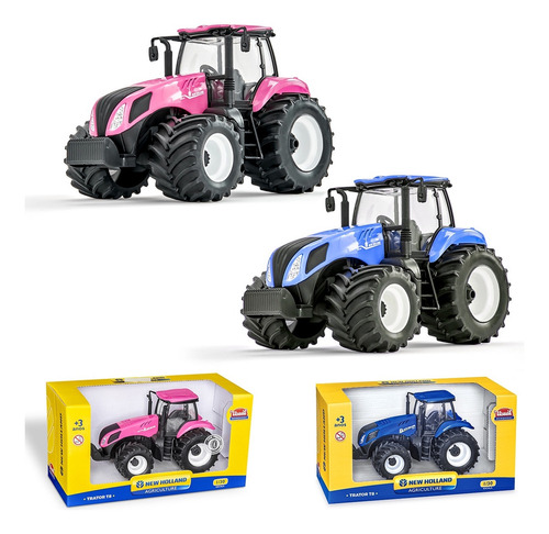 Trator De Brinquedo Miniatura New Holland T8 Conjunto Com 2