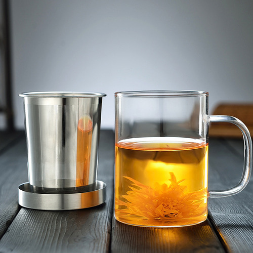 Taza De Té De Vidrio Con Infusor, Filtro Y Tapa De Borosilic