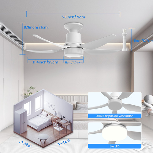 Ventilador De Teto Moderno Com Luz Led Integrada E Controle Remoto, Silencioso E Econômico, Com Vento Forte, 4 Velocidades, Base E27, Fácil De Instalar, Ideal Para Ambientes Internos/externos