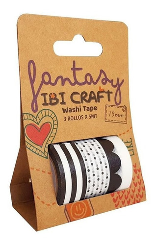 Cinta Adhesiva Decorativa Washi Tape Fantasy 3 Motivos B&n