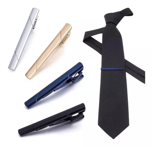 Yongbest Pasador de Corbata,4 Piezas Clips de Corbata Clásicos para Clips de Negocios de Boda Clip de Corbata Estrecho Oro Negro Plata Azul 