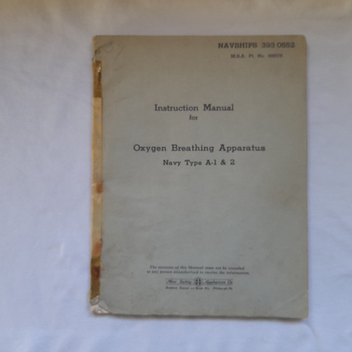 Antiguo Manual Instrucciones Aparato De Respiracion Autonoma