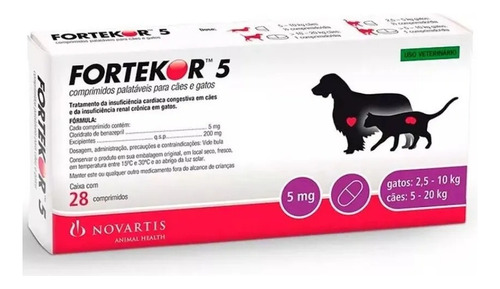 Fortekor Flavour 5 Novartis Cães E Gatos 28 Comprimidos