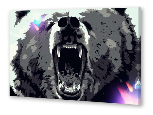 Cuadro 20x30cm Oso Rugido Colores Arte Visual Furioso M1