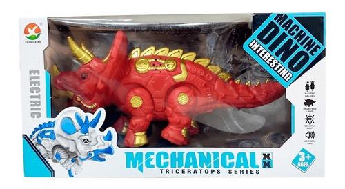 Personagem vermelha do dinossauro Triceratops anda com luz e som
