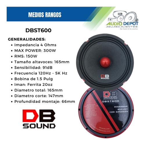 Par De Medios Rangos 6.5 PuLG 300w Max Db Sound Dbst600