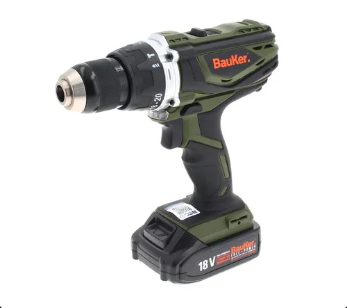 comprar Taladro percutor atornillador inalámbrico de 13mm Bauker CD180JN-2P 18V + accesorios