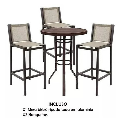 Imagem 1 de 5 de Jogo De Jardim Mesa Bistrô 3 Banquetas De Alumínio E Tela