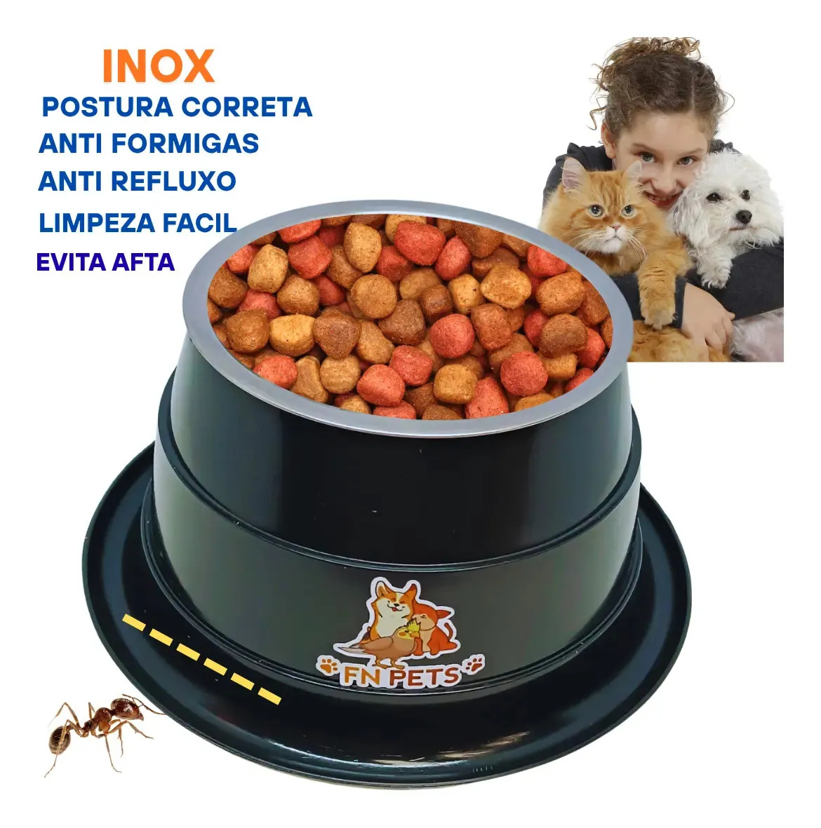 Pote Para Ração Bebedouro Para Caes Comedouro Porta Ração Cor Preto