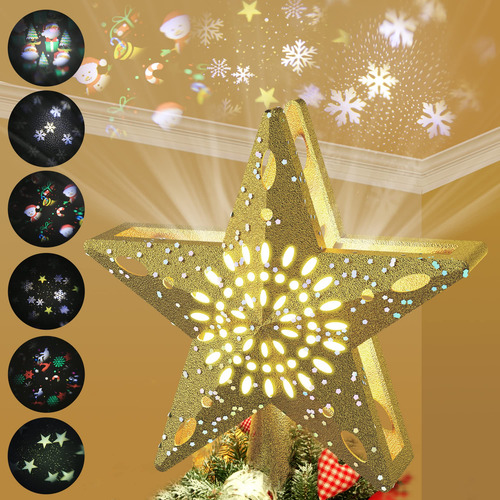 Estrella Dorada Led Giratoria Para Árbol De Navidad Decoraci