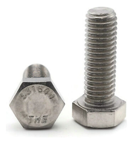 M8-1.25x30mm Tornillo Hex 316 Inoxidable 20 Piezas