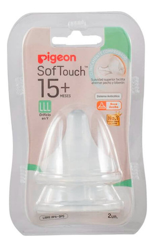 Chupete Tetina Talla Lll 15+ 2 Unid Pigeon Softouch Repuest Boca ancha Softouch