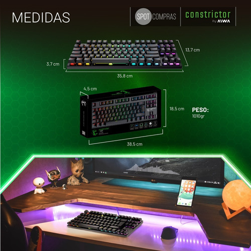 Imagen 7 de 9 de Teclado Gamer Mecanizado Constrictor By Aiwa Qwerty Metal