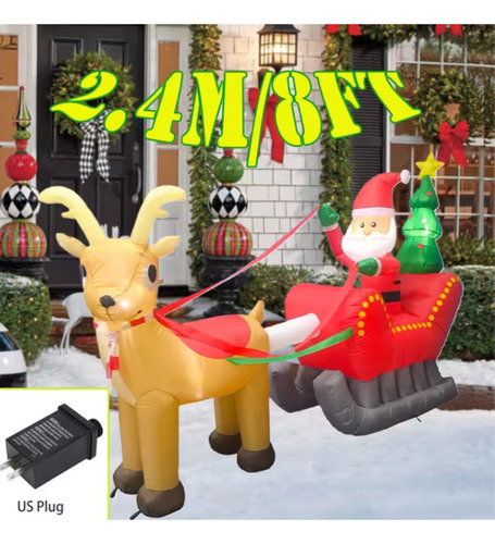 Inflable Santa Claus Y Reno Con Luces Led 2.4m