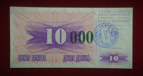 Billete 10000 Dinara Bosnia Y Herzegovina 1993 Pick 53 C Unc