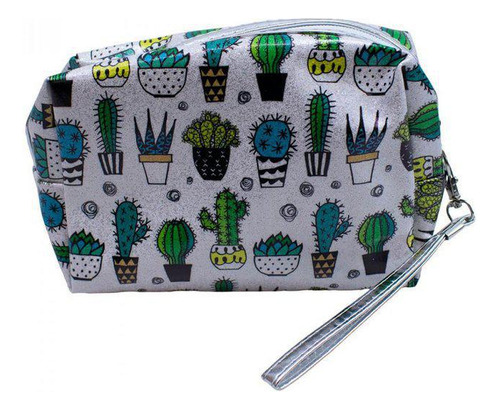 Necessaire Prateado Cactos 13x8x20cm