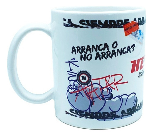 Taza De Ceramica Bujias Hescher Modelo Graffiti Color Blanco