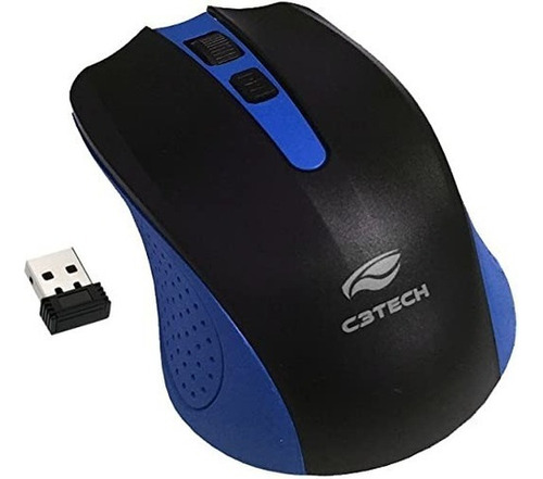 Mouse Sem Fio C3tech Wireless Usb Preto 1000dpi Pc Notebook Azul/preto