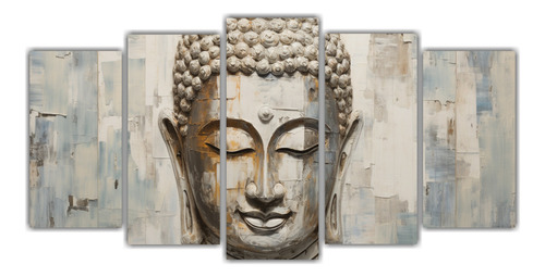 100x50cm Cuadro Buddha Face Estilo Abstracto Plata Y Blanco