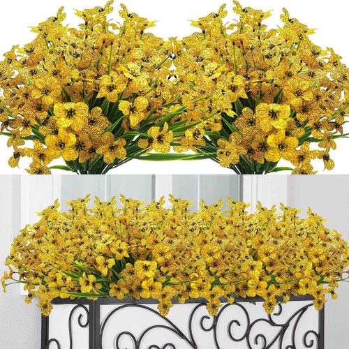 12 Ramos De Flores Artificiales Resistentes Rayos Uv Yellow