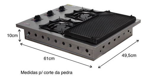 Imagem 2 de 10 de Fogão 2 Bocas Alvenaria Embutir Cooktop Inox Chapa Itajobi