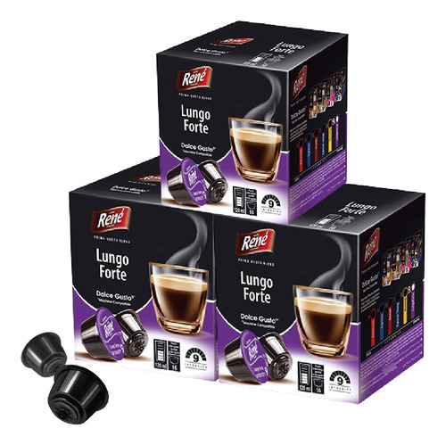 Cápsulas Lungo Forte Dolce Gusto René Coffee X3 Cajas