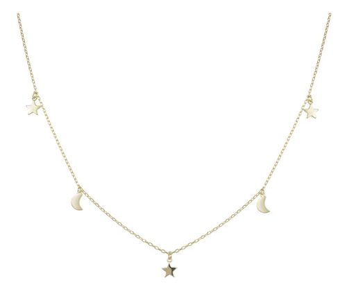 Gargantilla Choker De Estrellas Lunas Plata 925 Con Baño Oro