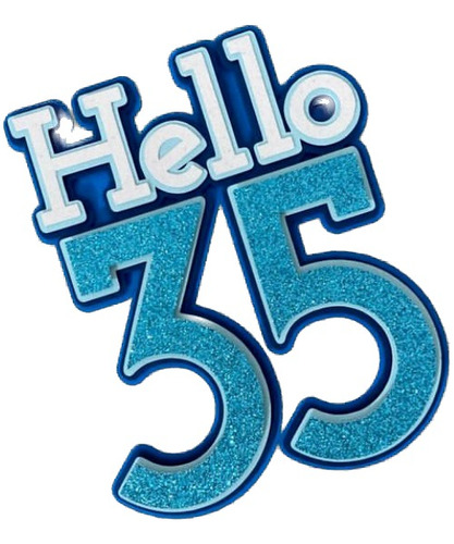 Topper Para Torta 35 Años Azul Feliz Cumpleaños