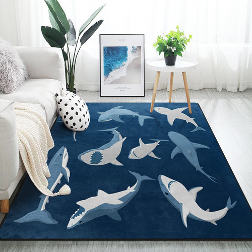 Alaza Alfombra Azul Estampado Tiburon Dibujo Animado Para 7