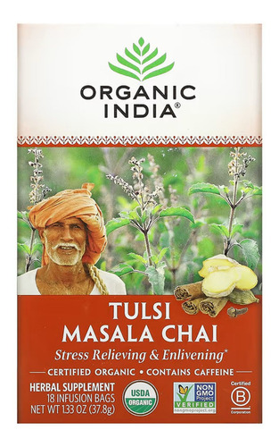 Chá Tulsi- Organic India  - Masala Chai 18 Sachês De Infusão