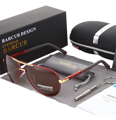Lentes Gafas De Sol Polarizadas Barcur Bc8768 Uv400 Red Tea Lente Brown Diseño Espejo