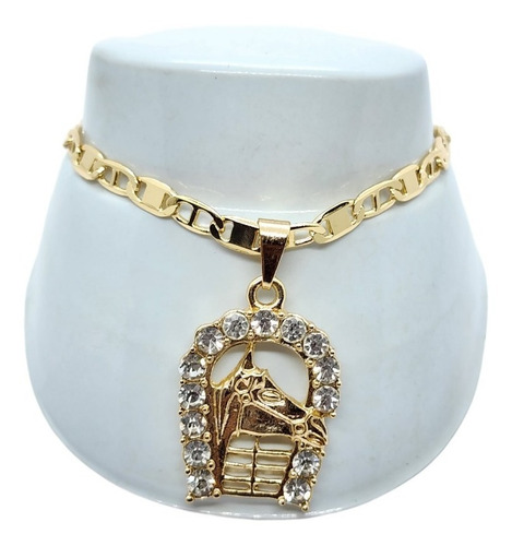 Pulsera De Caballo Y Herradura Zirconias De Oro Laminado H3 Diámetro 6 Cm Largo 18 Cm