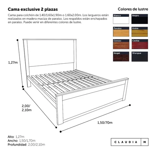 Cama 2 Plazas Madera de paraiso – 140 A medida.