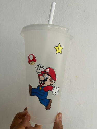 10 Vasos Decorados Mario Personaje Infantil Artículo Fiesta Color Transparente