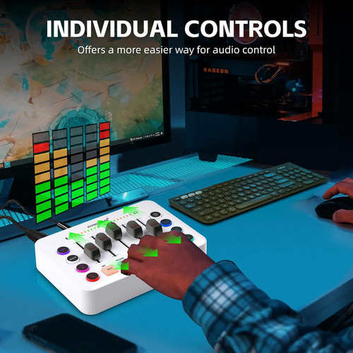 Gaming Audio Mixer, Live Streaming Sound Card Rgb Pc Dj M...