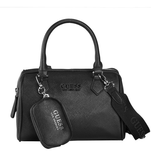 Bolsa Guess Bryce Box Satchel Color Negro Para Mujer Acabado de los herrajes Niquel Color Suela Diseño de la tela Liso