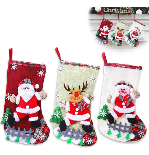 B- 3 Pares Grandes Medias De Botas Navideñas Decorativas