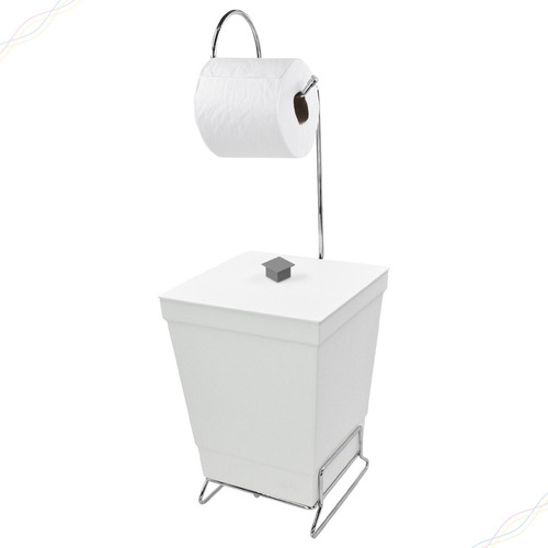 Lixeira Banheiro Com Suporte Papel Higiênico Cores Cor Branco