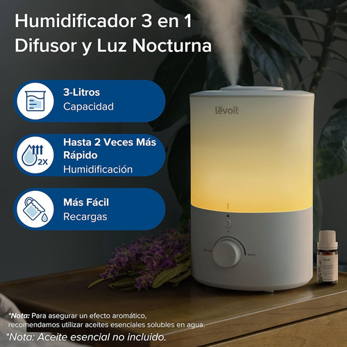 Levoit Top-fill Humidificador Ultrasónico 3l De Aromas