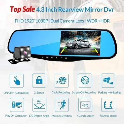 Espejo Retrovisor Con Camara Frontal Y Camara Retroceso Hd