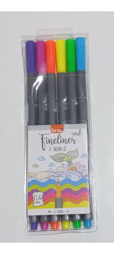 Canetinha Hidrográfica Brw Finemarker 6 Cores Neons 0.4mm Cor Variadas