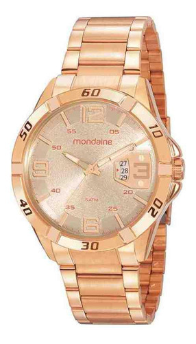 Relógio Masculino Calendário Casual Rose Gold Mondaine