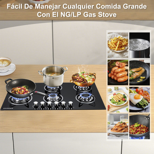 Parrilla A Gas Empotrable/estufa De Mesa Xiudeen 6 Quemadores De Gas Gn/glp Aplicables Cristal Templado Color Negro XD6001G