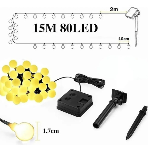 Carga Solar Luces Led De 80 Focos De 15m Para Navidad