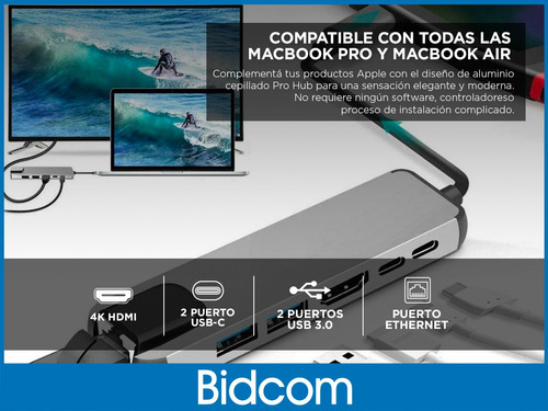 Adaptador Hub Mac Apple 6 En 1 Usb C Hdmi 6puertos Admite 4k Variantes: unico