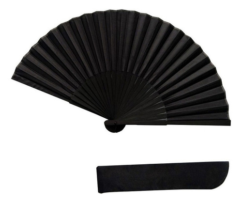 2 Large Black Silk Folding Fans