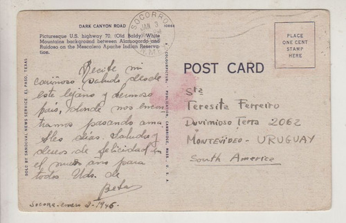 1946 Postal Desde Socorro Nuevo Mexico A Montevideo Uruguay